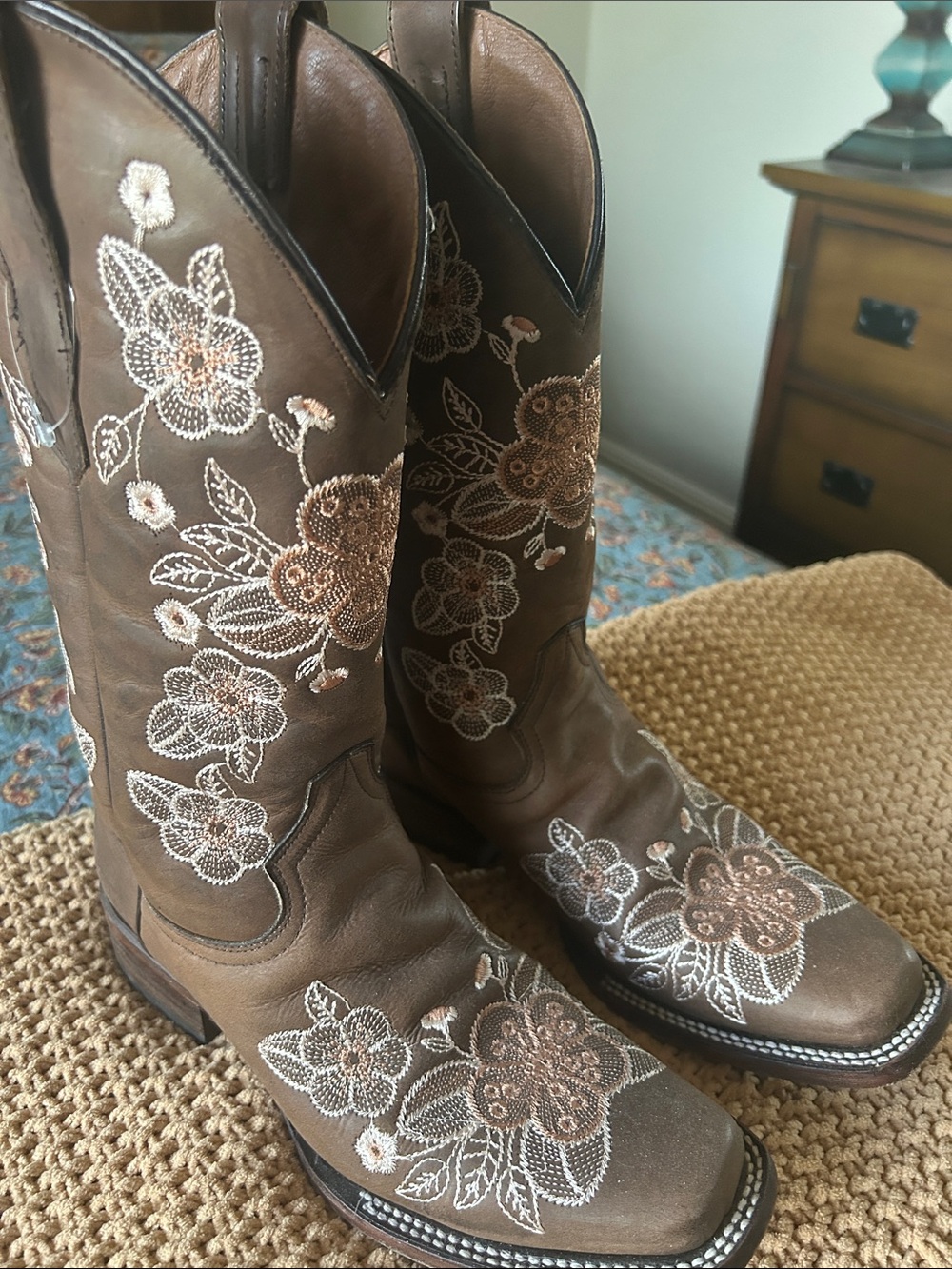 Circle G Women’s Embroidered Floral Leather Cowboy Boots - Brown